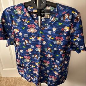 Cherokee  Srubs Top Blue Graphic Tee with Fun Characters